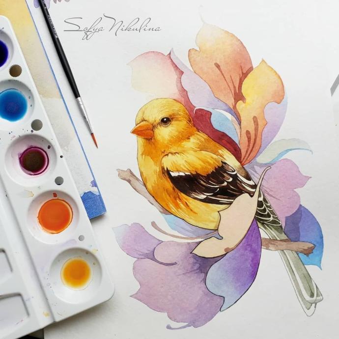 Птицы скетч маркерами