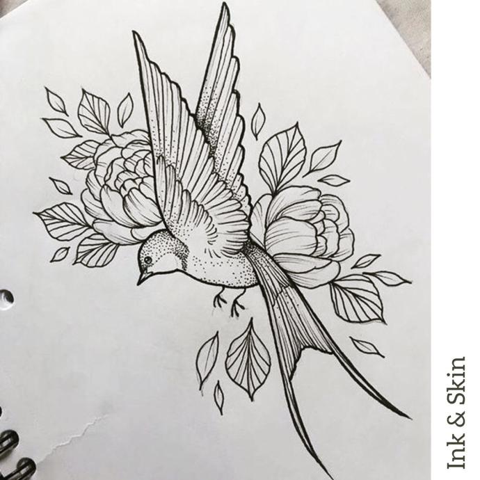 Птица и цветы эскиз