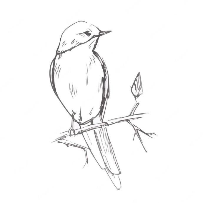 Птичка на ветке набросок