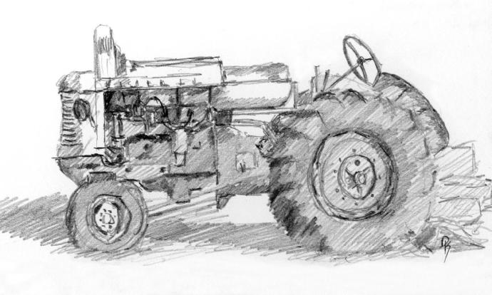 Рисунок пастелью трактор
