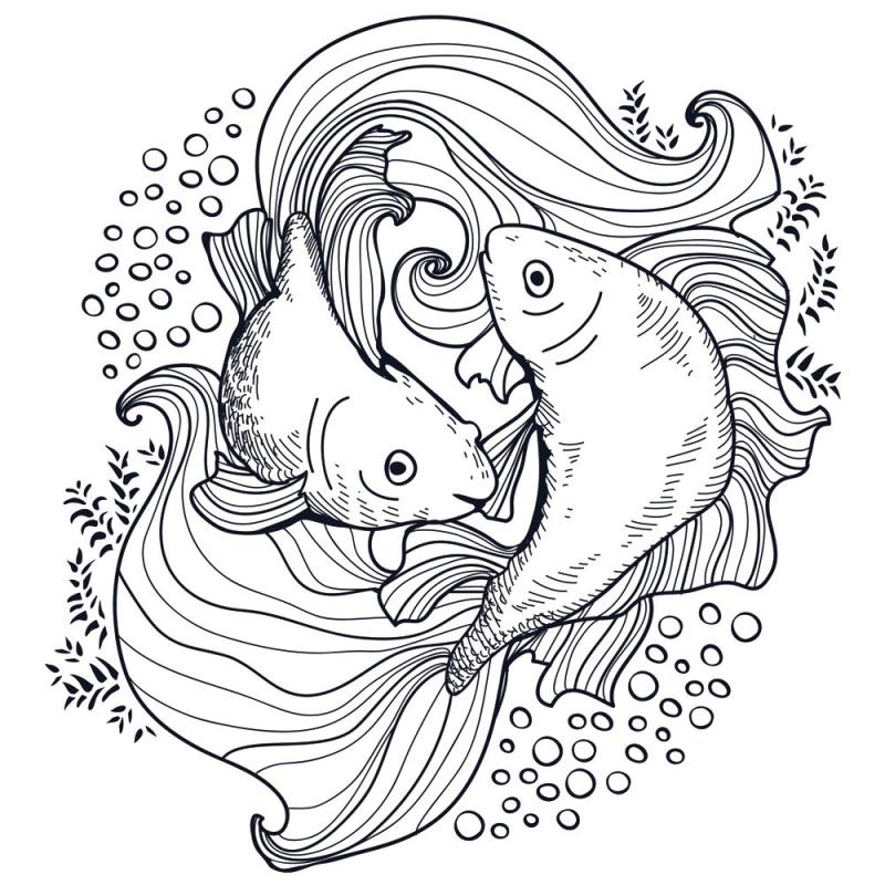 Две рыбы раскраска