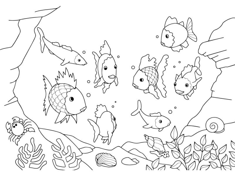 Раскраска аквариум с рыбками