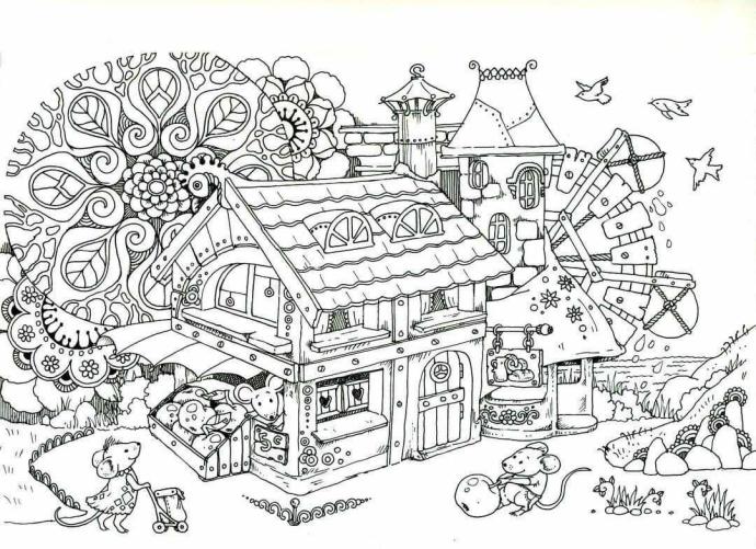 Раскраска. Домики