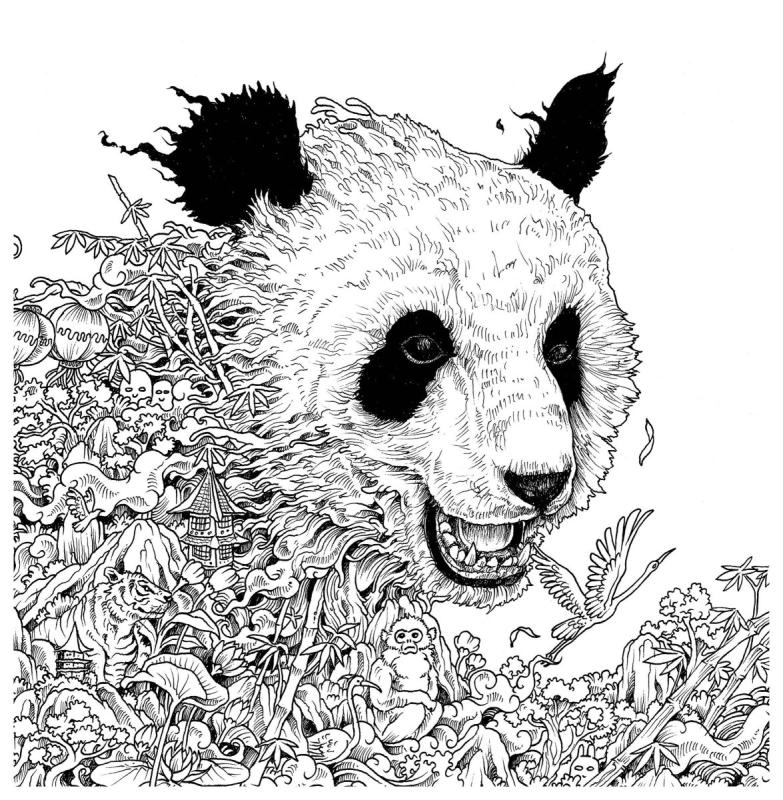 Раскраска сложная Панда