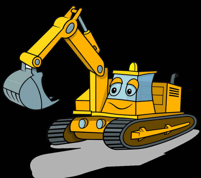 Бульдозер мультяшный на белом фоне