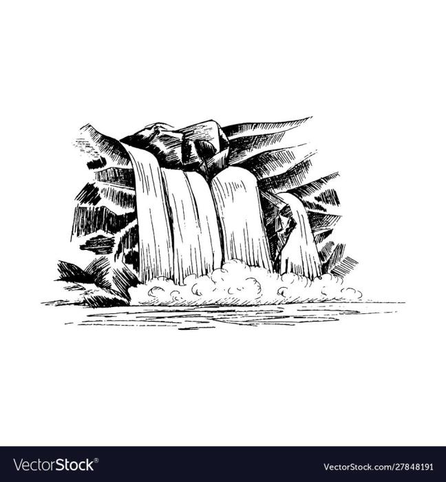 Водопад вектор чб
