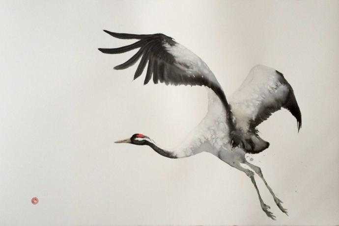 Журавл живопись Япония