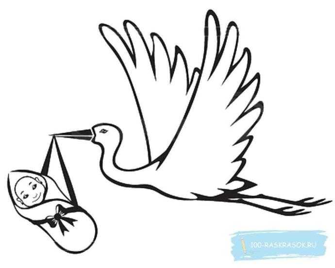 Трафарет аиста с ребенком