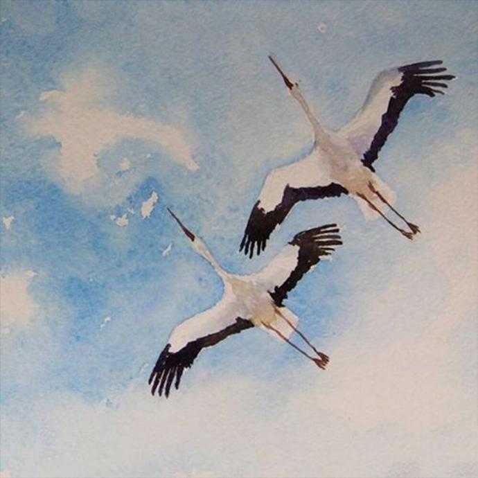 Журавли в небе живопись