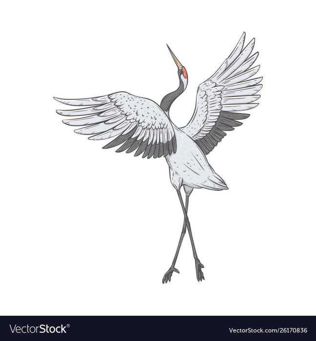 Журавль стоящий на одной ноге силуэт