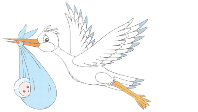 Трафарет аиста с ребенком в клюве