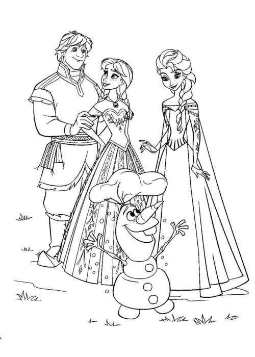 Раскраска Эльза и Анна и Олаф