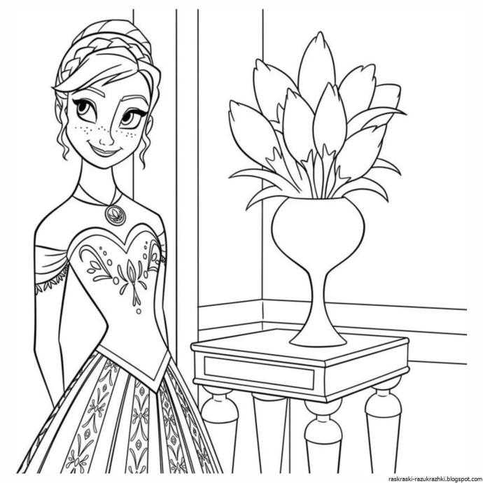 Раскраска Эльза и Анна и Олаф