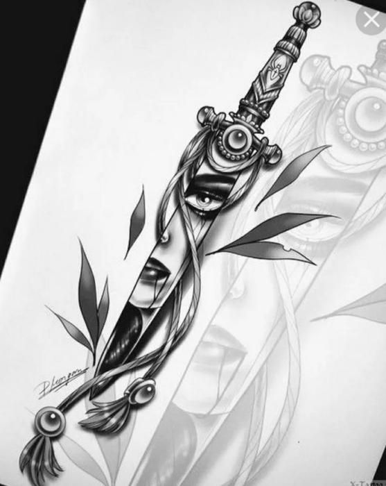 Нож эскиз тату