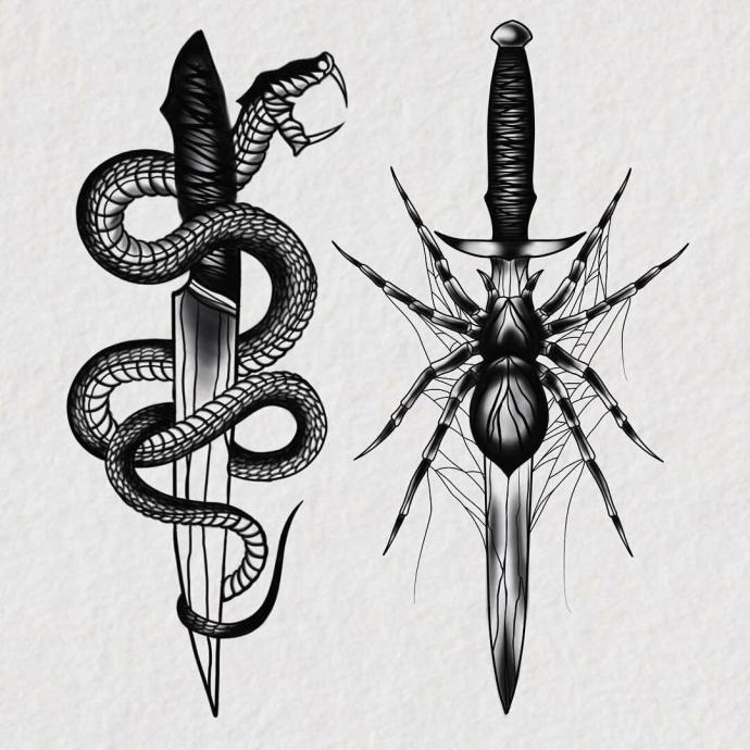 Змея с кинжалом тату эскиз