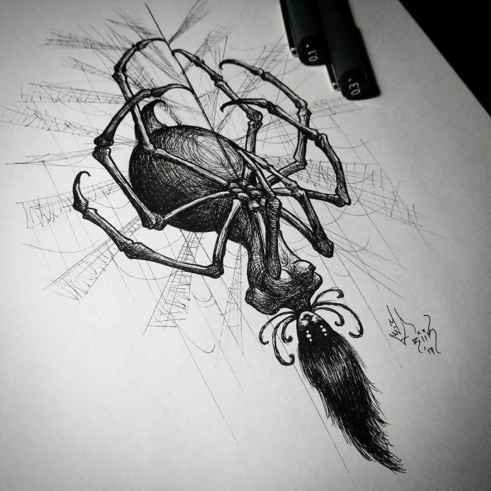 Паук карандашом
