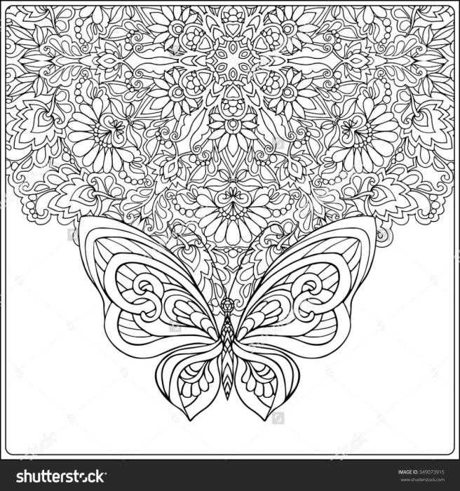 Цветы и бабочки. Раскраска