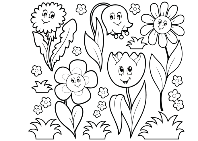 Раскраски для детей цветы на одном листе