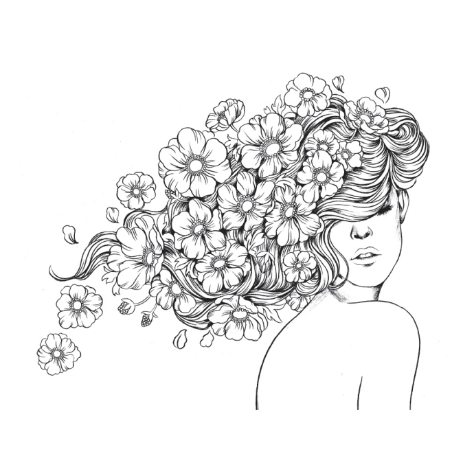 Раскраска девушка в цветах