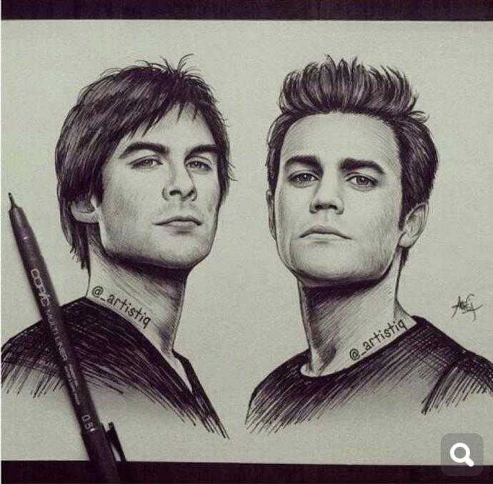 Стефан и Деймон Сальваторе рисунок