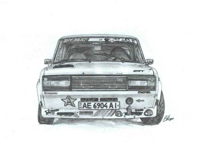 ВАЗ 2107 спереди карандашом