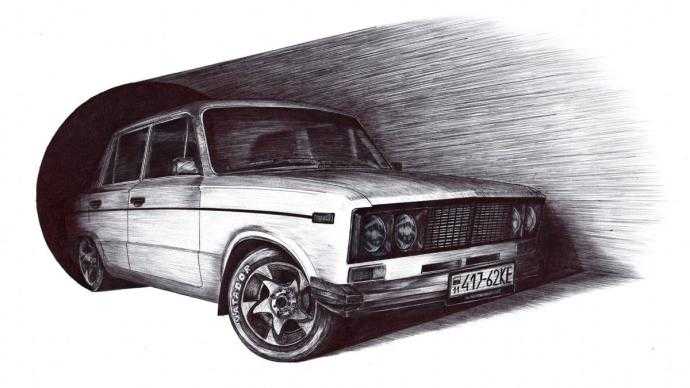 Черно белая Жигули ВАЗ 2107