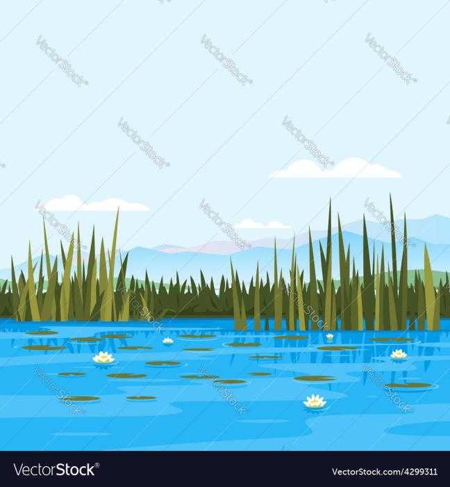 Озеро с камышами вектор
