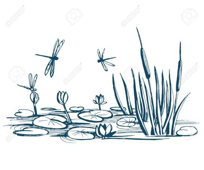 Рисование камышей на болоте