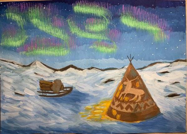 рисунок северное сияние карандашом для детей для срисовки