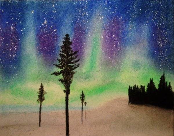рисунок северное сияние карандашом для детей для срисовки