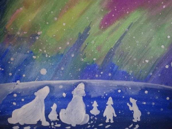 рисунок северное сияние карандашом для детей для срисовки