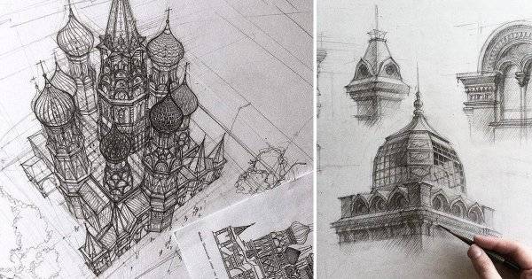 архитектурные рисунки карандашом для срисовки