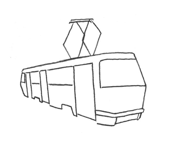 рисунок карандашом трамвай для детей для срисовки