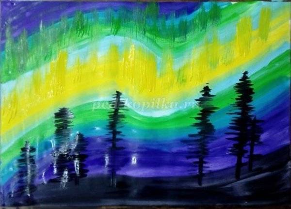 рисунок северное сияние карандашом для детей для срисовки