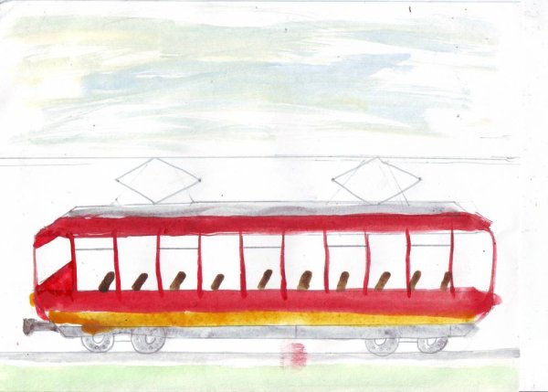 рисунок карандашом трамвай для детей для срисовки