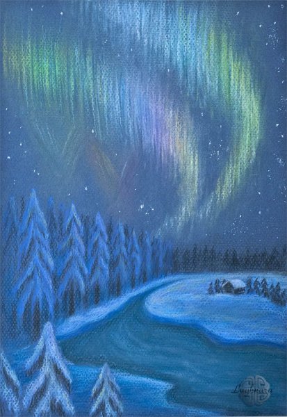 рисунок северное сияние карандашом для детей для срисовки