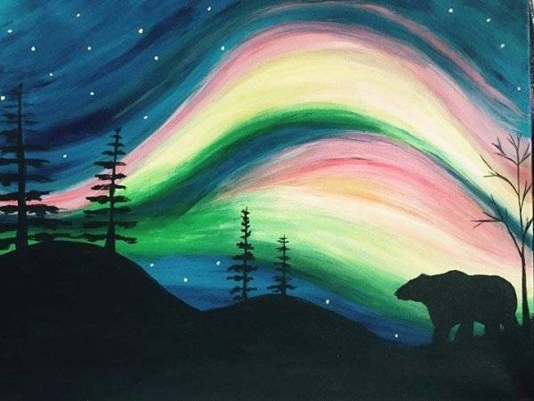 рисунок северное сияние карандашом для детей для срисовки